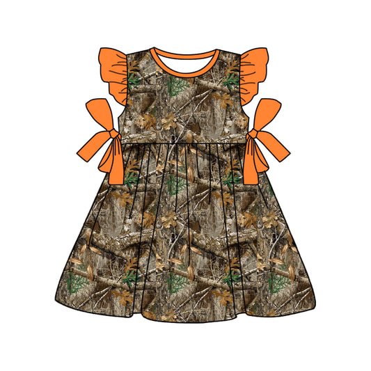 GSD1567 Baby Girls Real Tree Camo Hunting Bow Knee Length Dresses Preorder