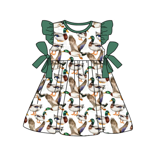 GSD1568 Baby Girls Mallard Ducks Hunting Bow Knee Length Dresses Preorder
