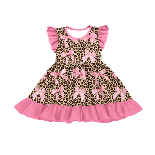GSD1569 Baby Girls Leopard Pink Bows Ruffle Knee Length Dresses Preorder
