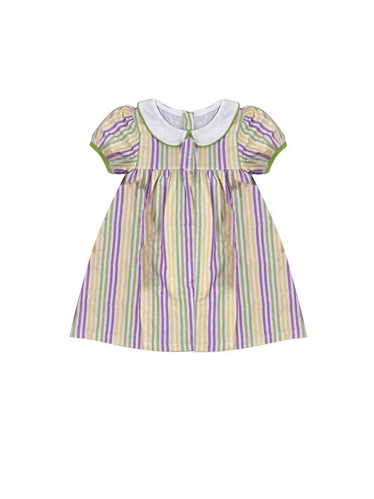 GSD1571 Baby Girls Mardi Gras Stripes Collar Knee Length Dresses