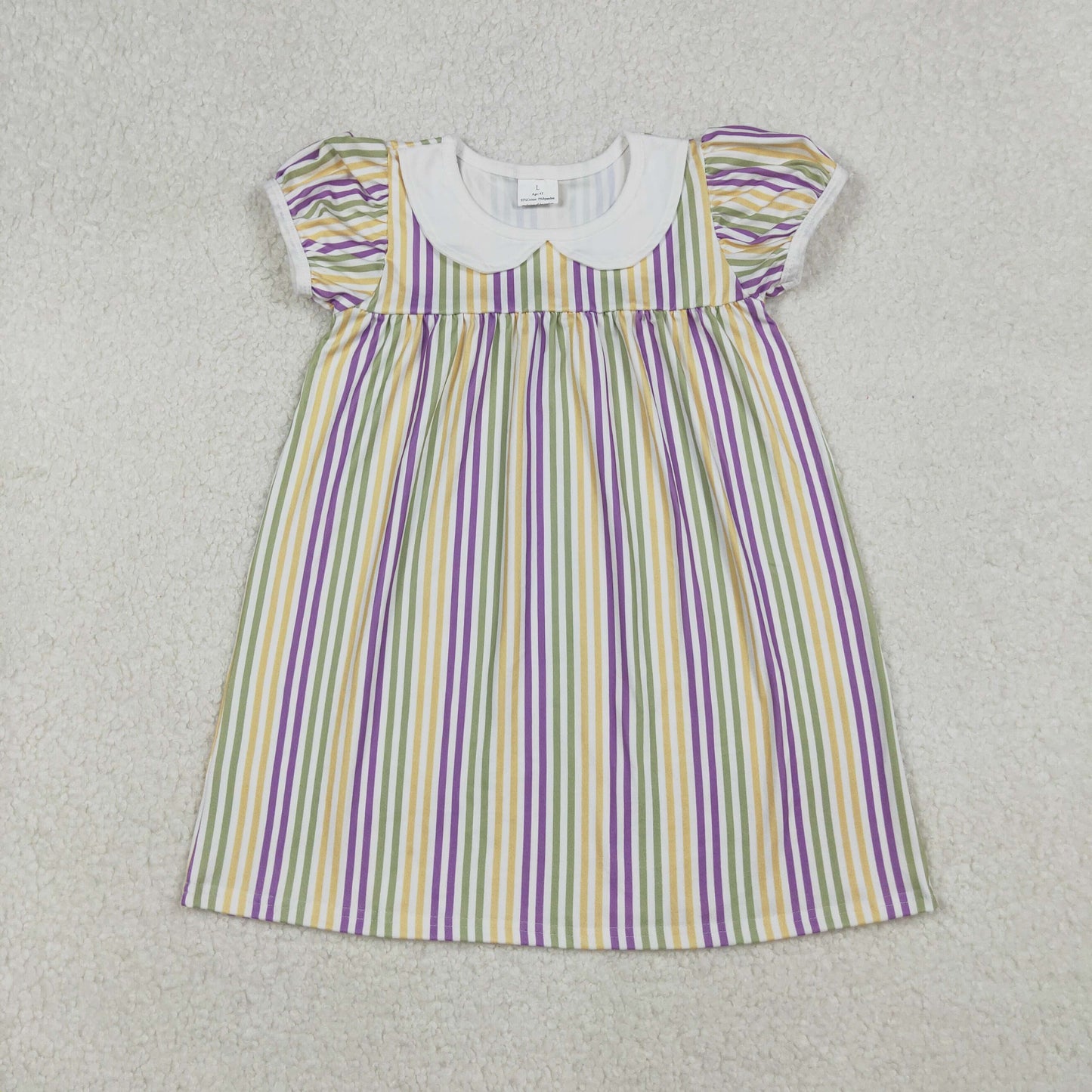 9.27 RTS NO MOQ （In stock）GSD1571 Baby Girls Winter Dress Baby Girls Mardigras Stripes Collar Knee Length Dresses