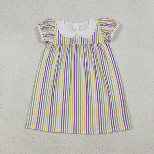9.27 RTS NO MOQ （In stock）GSD1571 Baby Girls Winter Dress Baby Girls Mardigras Stripes Collar Knee Length Dresses