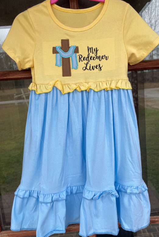 GSD1572 Baby Girls Easter Cross Ruffles Knee Length Dresses