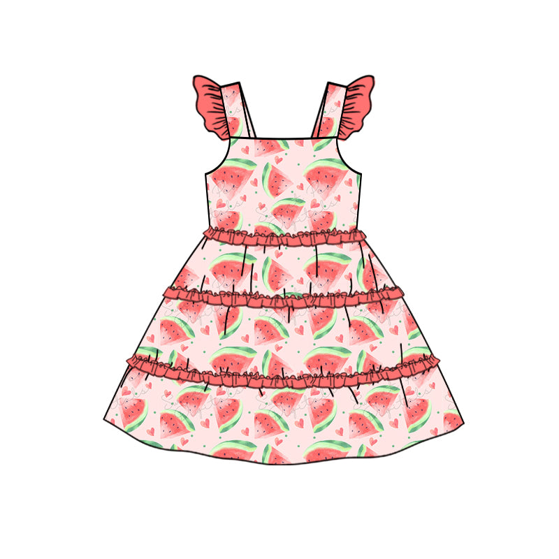 GSD1576 Baby Girls Watermelon Hearts Straps Knee Length Dresses Preorder