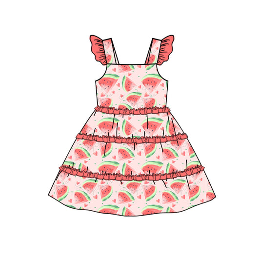 GSD1576 Baby Girls Watermelon Hearts Straps Knee Length Dresses Preorder