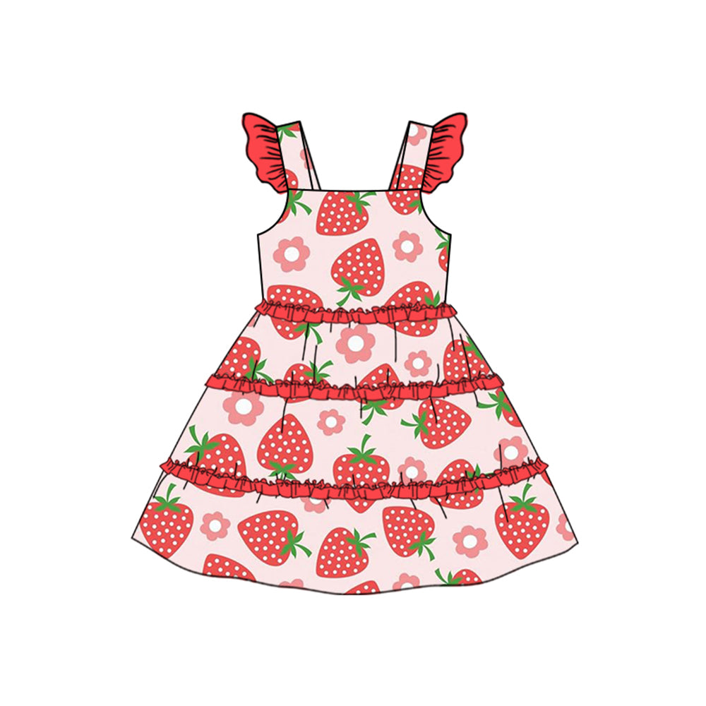 Baby Girls Red Flower Strawberry Tunic Ruffle Shorts Clothing Set and Suspender Dress