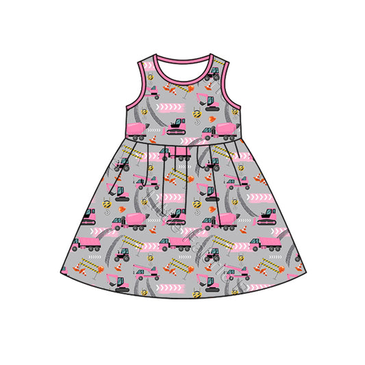 GSD1580 Baby Girls Pink Construction Sleeveless Knee Length Dresses