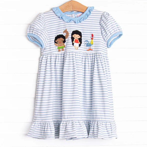 GSD1582 Baby Girls Blue Stripes Princess Knee Length Dresses