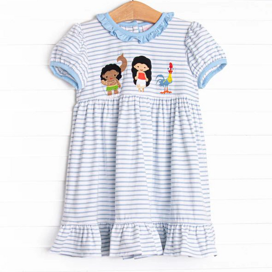 GSD1582 Baby Girls Blue Stripes Princess Knee Length Dresses