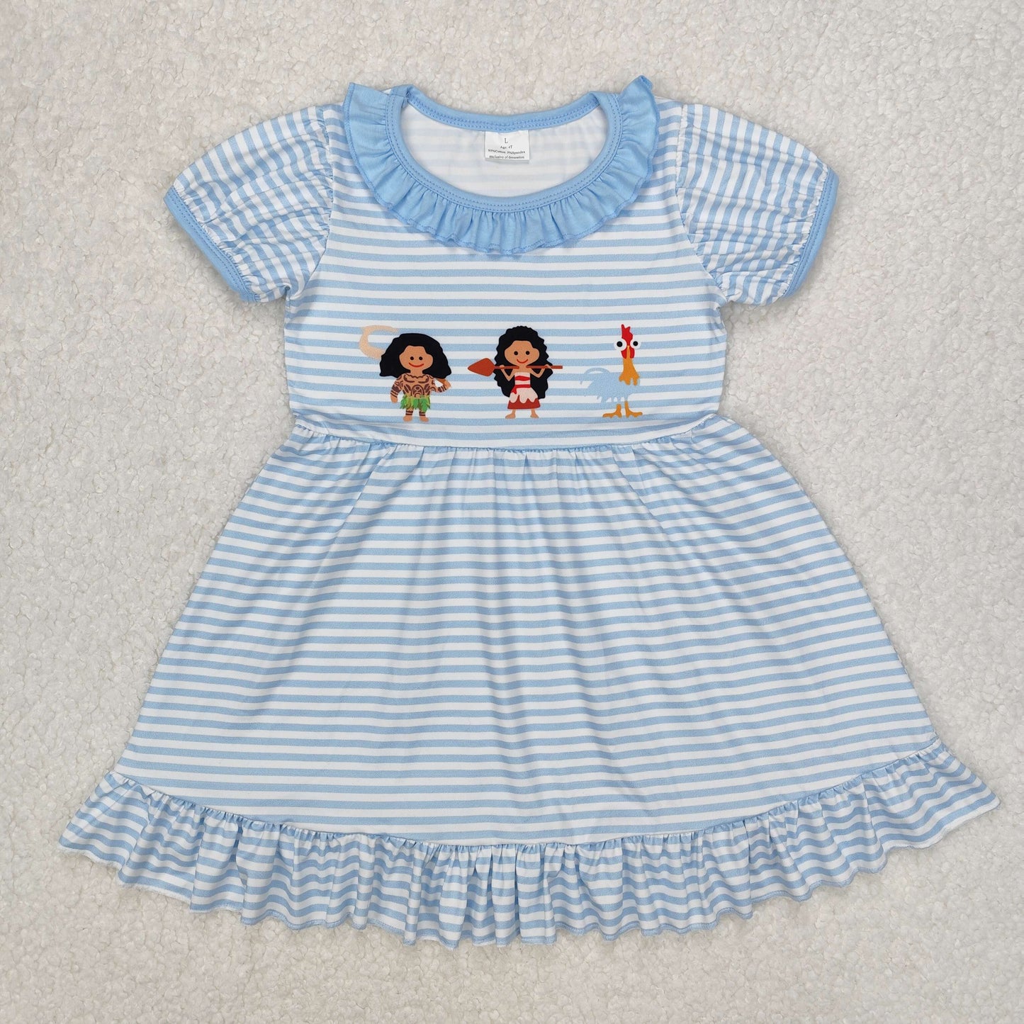 GSD1582Baby Girls' Short Sleeve Stripe Chicken Print Dress Cute Summer Fashion Outfit for Little Ones