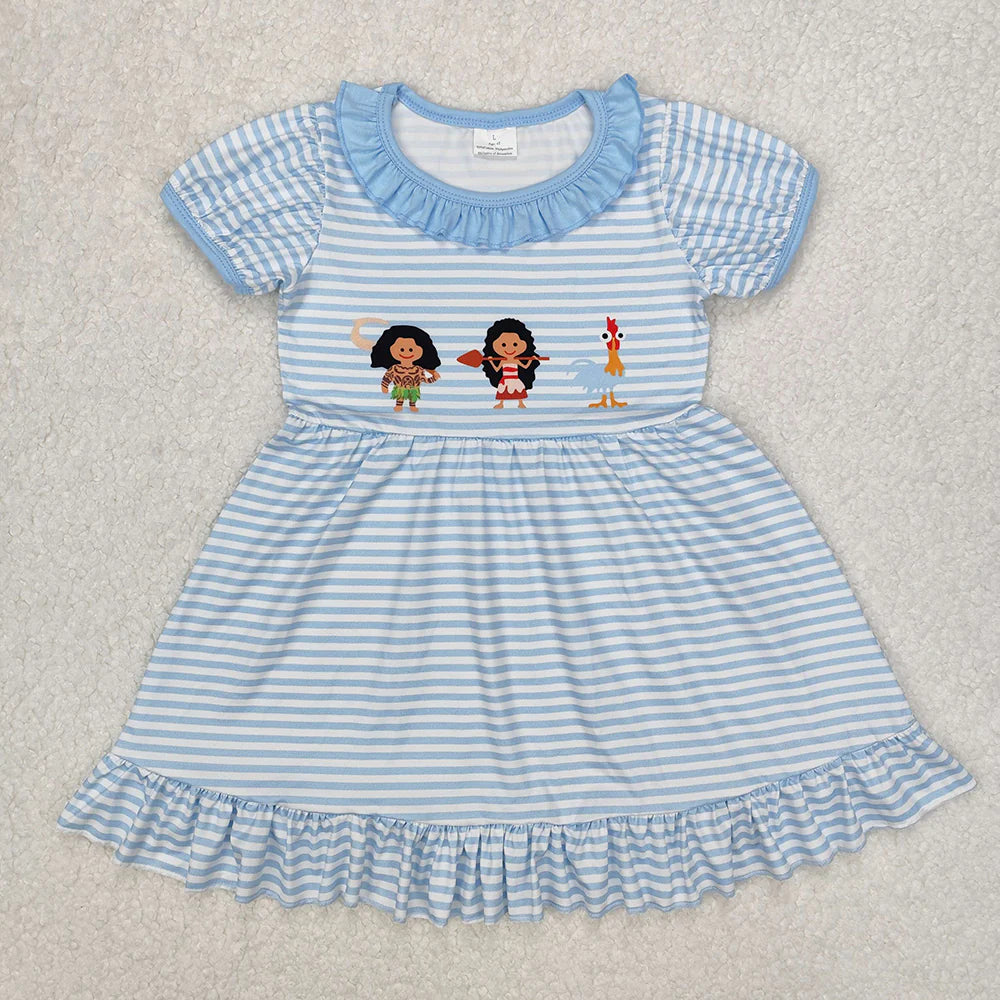12.13 RTS Sibling Baby Girls Blue Stripes Princess Rompers Dresses
