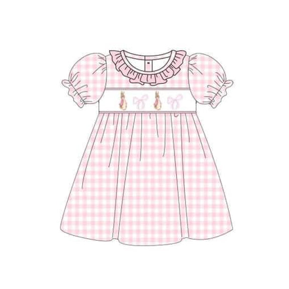GSD1583 Baby Girls Pink Easter Rabbit Bows Knee Length Dresses