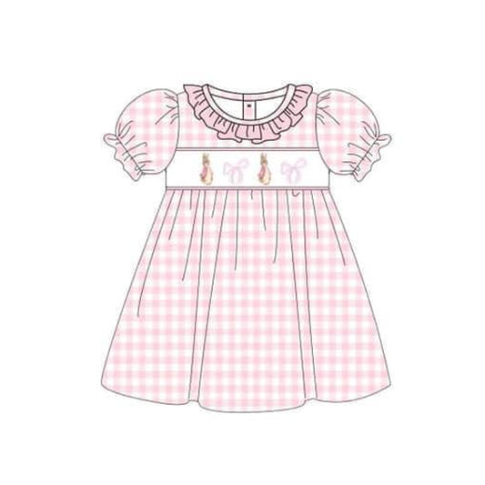 GSD1583 Baby Girls Pink Easter Rabbit Bows Knee Length Dresses