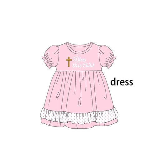 GSD1584 Baby Girls Pink Easter Bless This Child Knee Length Dresses