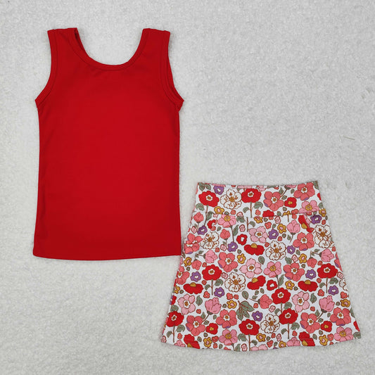 GSD1598Sleeveless top stripe floral skirt kids girls activewear clothes