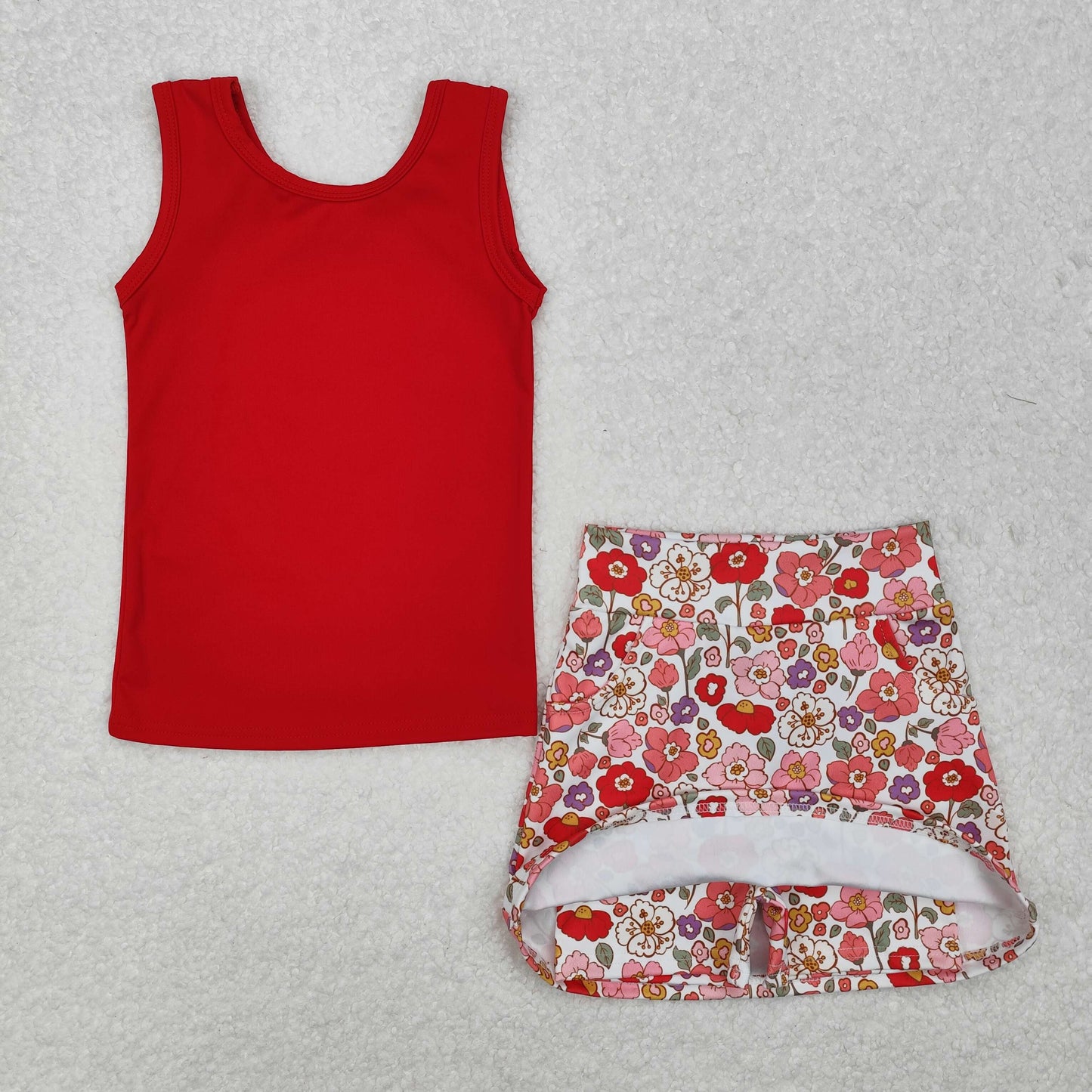 GSD1598Sleeveless top stripe floral skirt kids girls activewear clothes