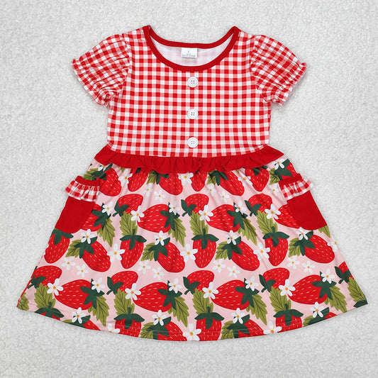 4.30 GSD1612 RTS NO MOQ Red plaid short sleeves strawberry baby girls dresses
