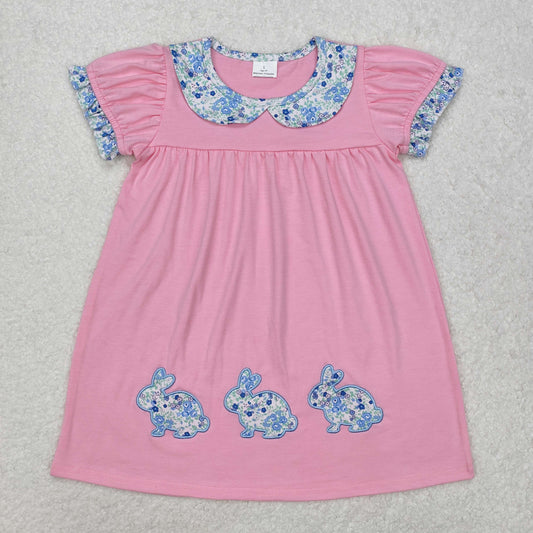 GSD1615Baby Girls Pink Rabbits Easter Knee Length Dresses