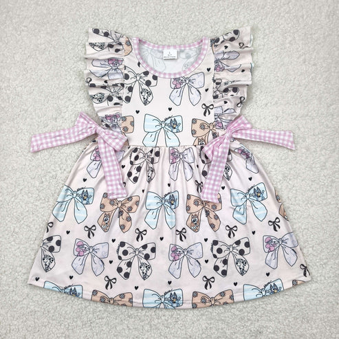 11.4 RST Sibling Baby Girls Sleeveless Flutter Sleeve Bows Flowers Plaid Knee Length Dresses