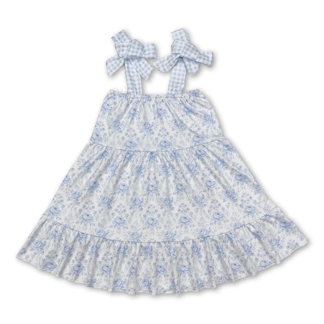 RTS Sibling Light blue plaid straps floral tunic shorts girls clothes and dress