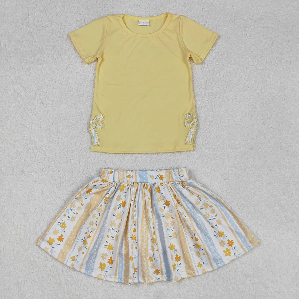 11.14 RTS Sibling Embroidery Baby Girls Bow Top Flowers Skort Skirts Outfits