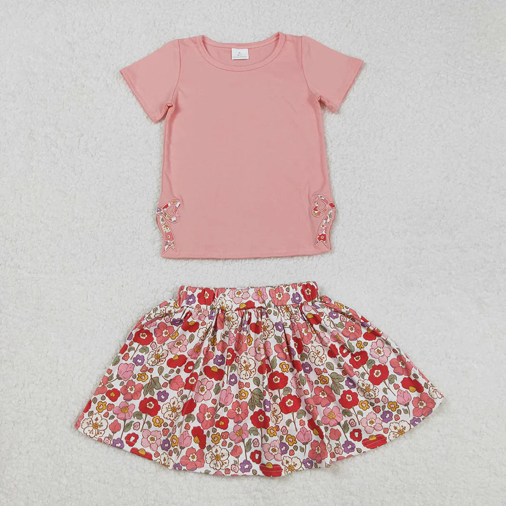 12.15 RTS Sibling Baby Girls Coral Flowers Skort Clothes Sets