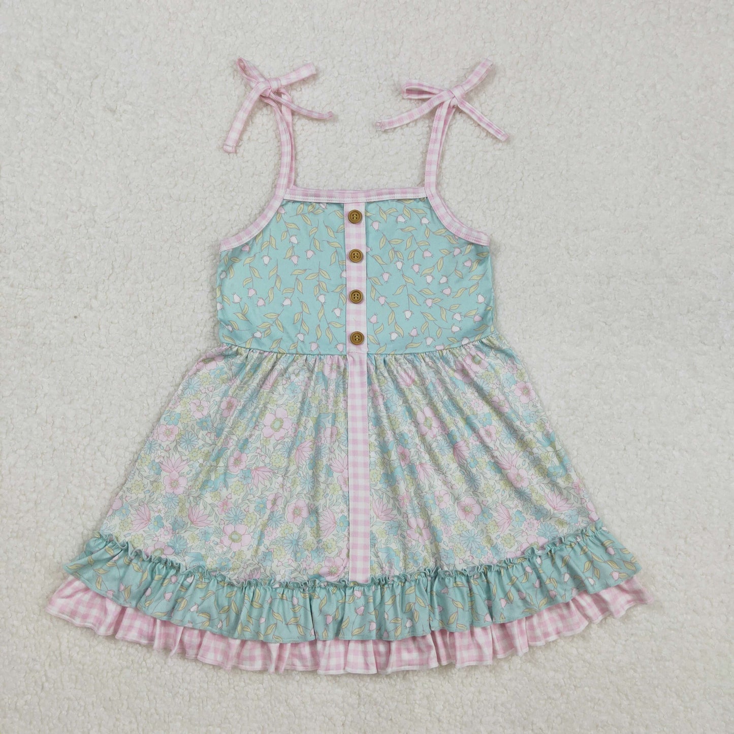 GSD1748Mint Floral Ruffle Baby Girls Summer Dresses with Straps Cute Infant Girl Clothing Lightweight Freshlooking Summerwear