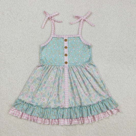 GSD1748Mint Floral Ruffle Baby Girls Summer Dresses with Straps Cute Infant Girl Clothing Lightweight Freshlooking Summerwear