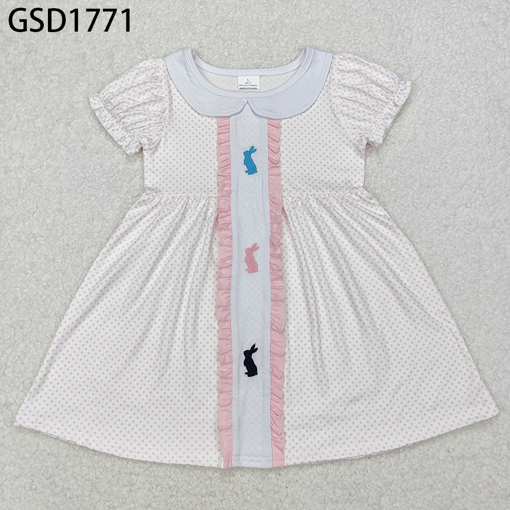 GSD1771 New Rts No Moq 8-9 Days By Air Arrived it Short sleeves polka dots bunny baby girls Easter dress