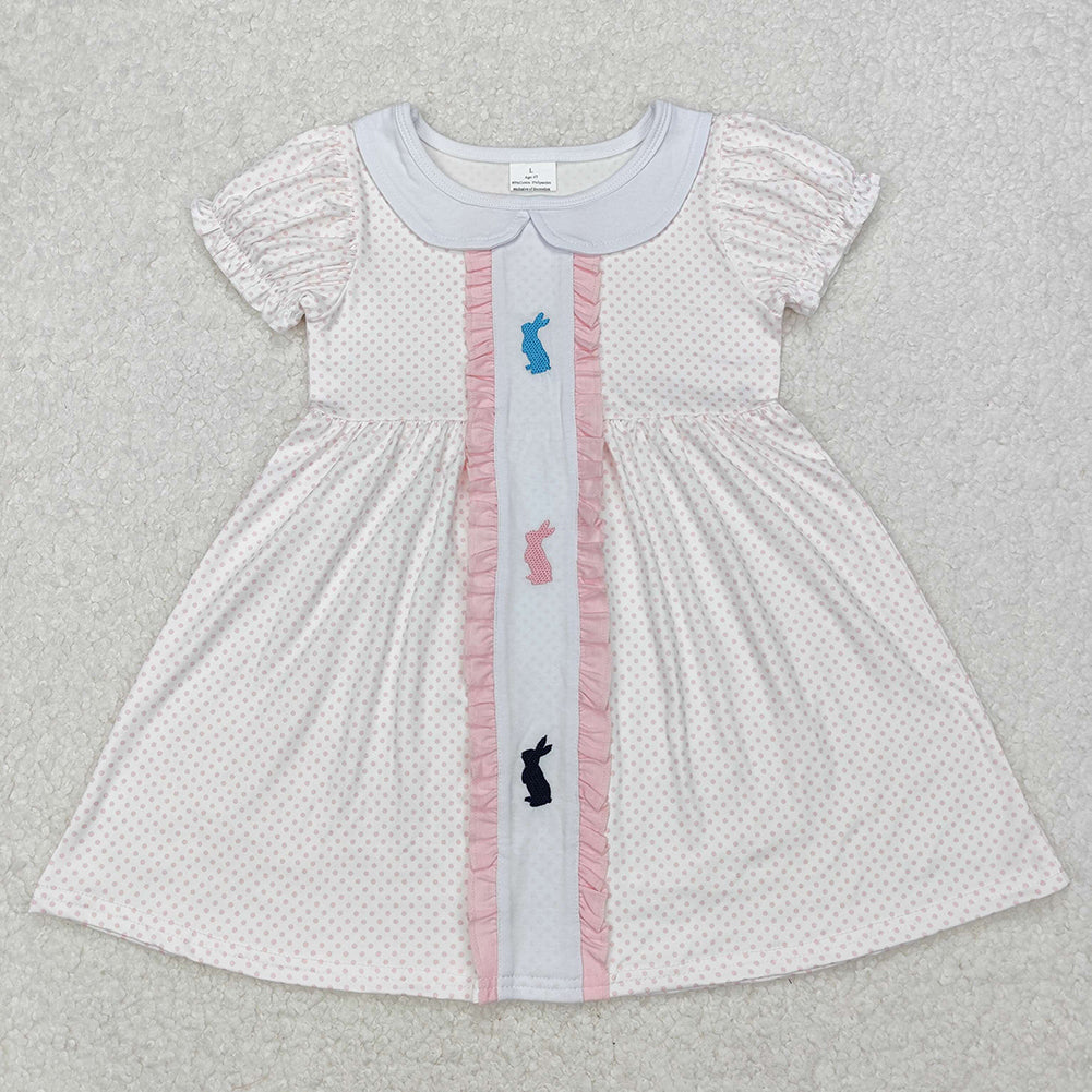 New Rts No Moq 8-9 Days By Air Arrived it Baby Girls' Short Sleeve Polka Dots Bunny Easter Dress Cute Spring/Summer Outfit for Little Ones