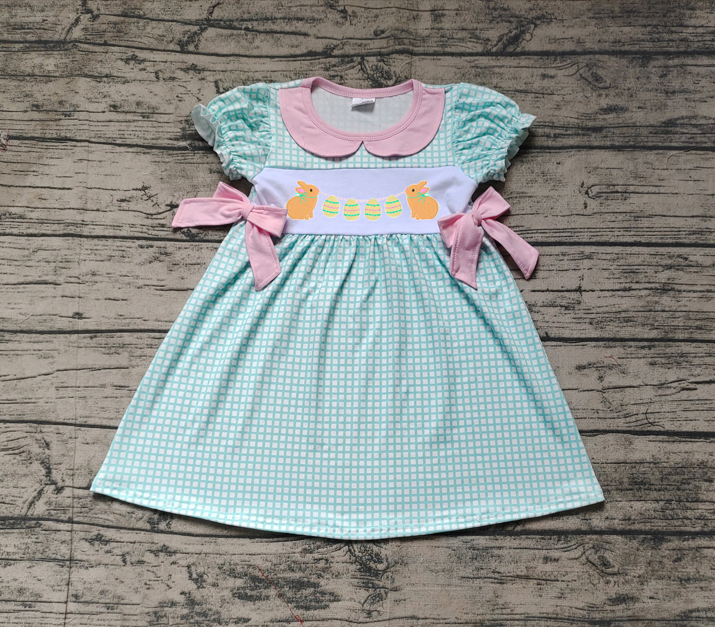 GSD1773Baby Girls Knee-Length Dress Easter Rabbit Bow Design Spring Frock for Little Ones