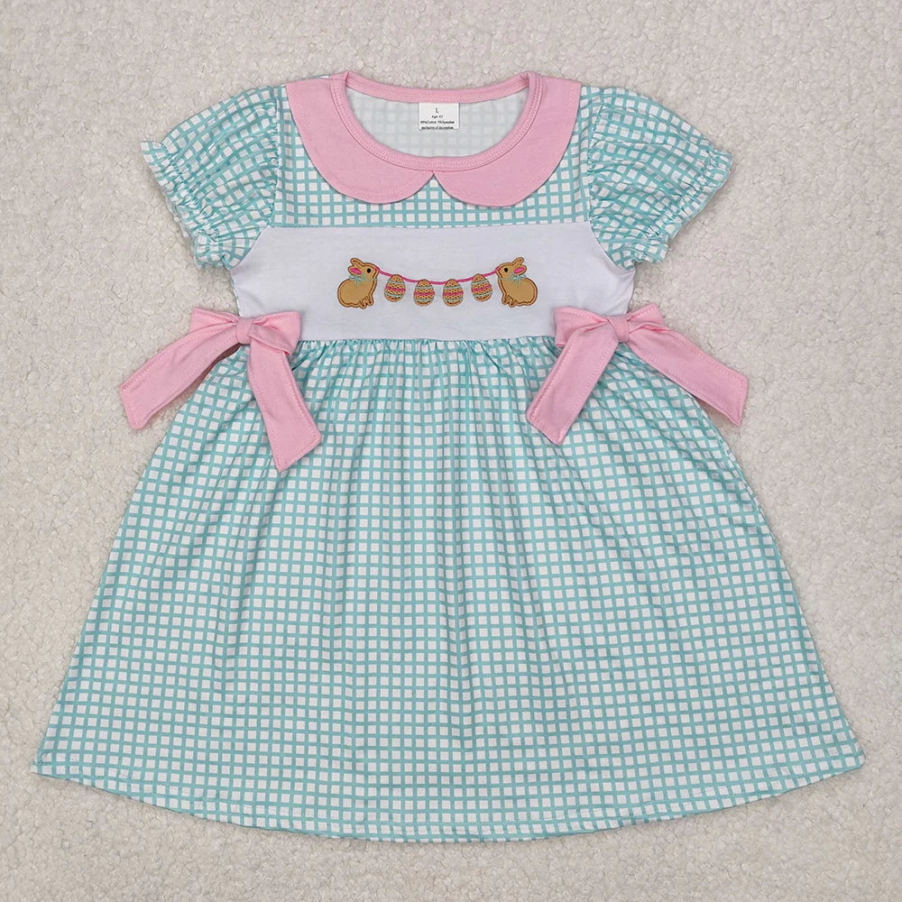 12.9 RTS Sibling Embroidery Baby Girls Easter Rabbits Dresses Outfits Sets