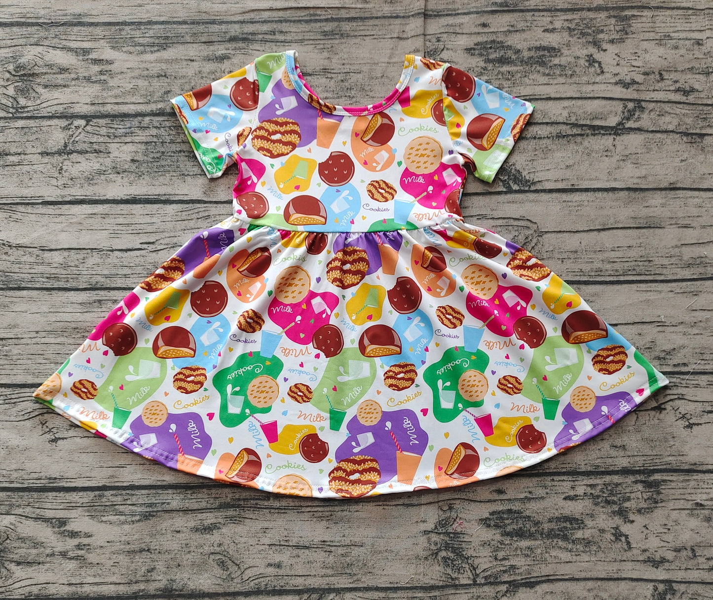 GSD1809Short sleeves cookie milk baby girls dresses
