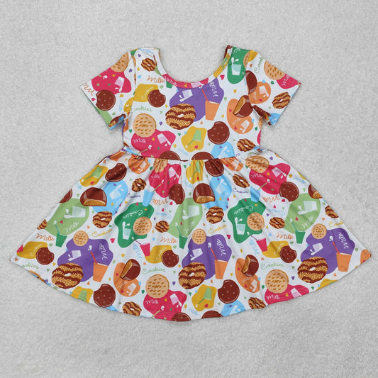 GSD1809Short sleeves cookie milk baby girls dresses