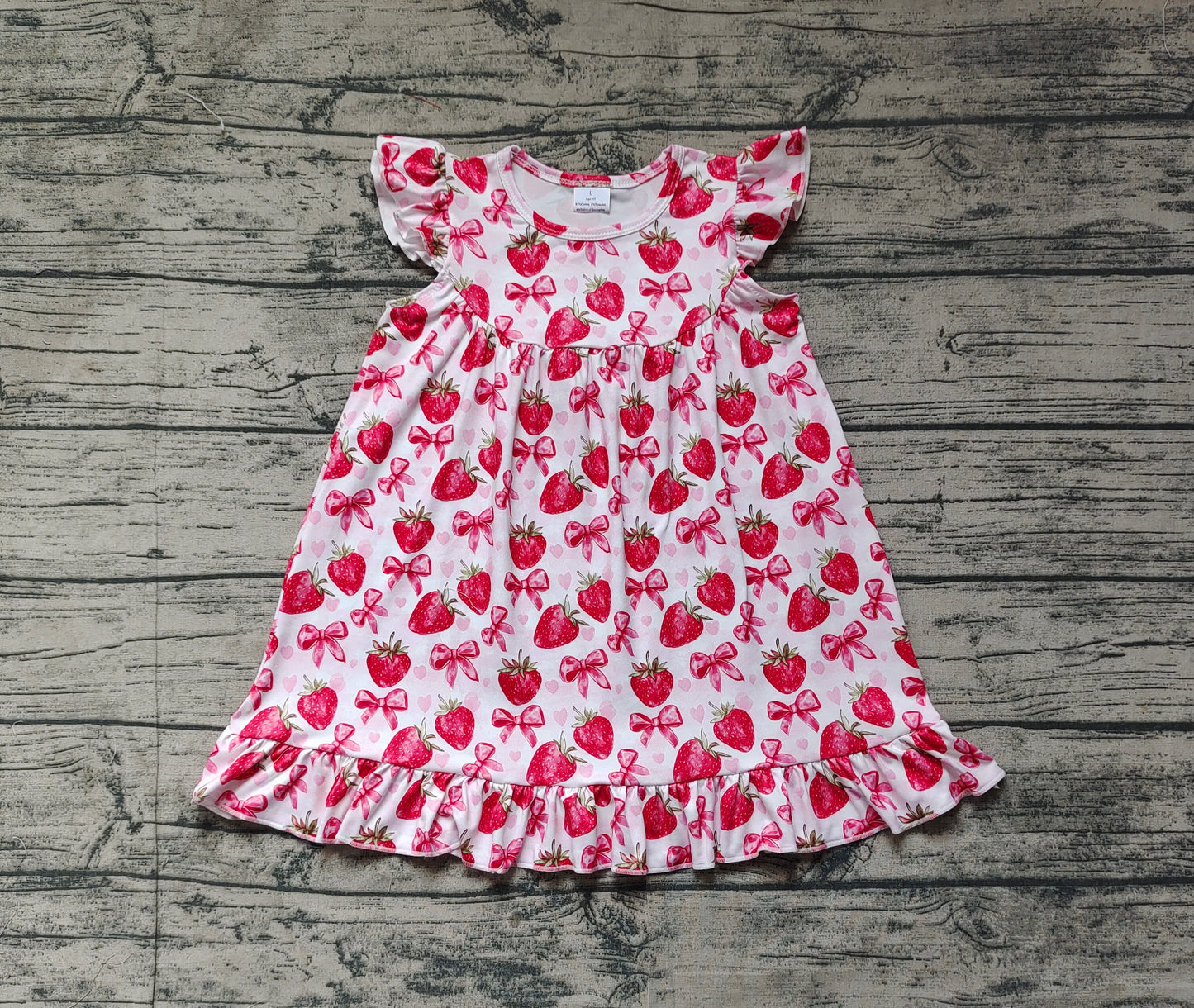 GSD1811Baby Girls Dress with Flutter Sleeves And Strawberry Bow Cute And Fashionable Kids Clothing for Girls