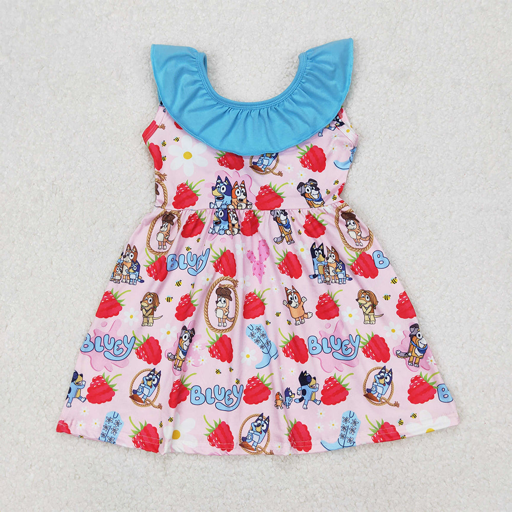 4.25 GSD1813  RTS NO MOQ Sleeveless ruffle dog strawberry boots girls dresses