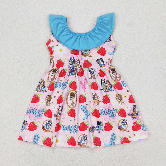 4.25 GSD1813  RTS NO MOQ Sleeveless ruffle dog strawberry boots girls dresses