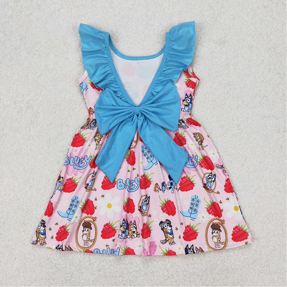 4.24 RTS NO MOQ Girls Strawberry Dog Floral Ruffle Tunic Short Set Cute Animal Print Outfit for Kids