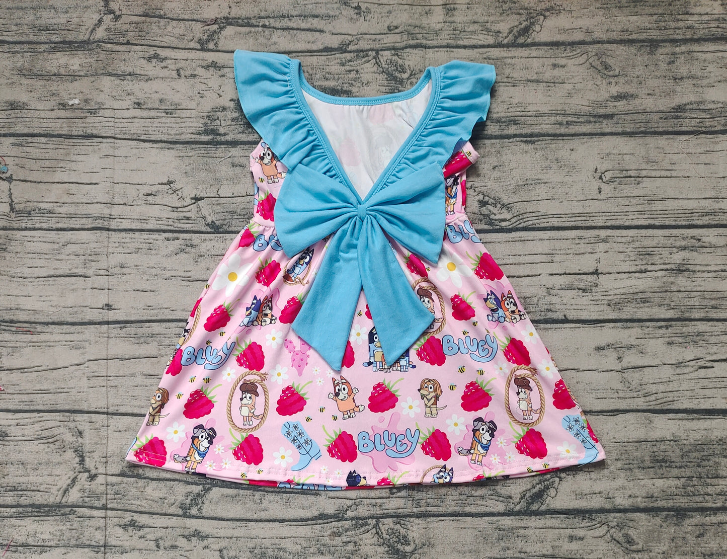 GSD1813Fashionable Sleeveless Ruffle Dress with Dog, Strawberry and Boots Motifs for Girls