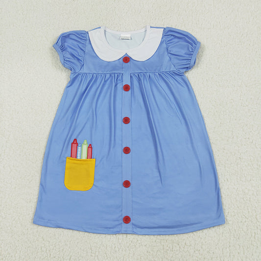 8.13  GSD1821 RTS NO MOQ Baby Girls Summer Dress Baby Girls Apple Back To School Buttons Dresses
