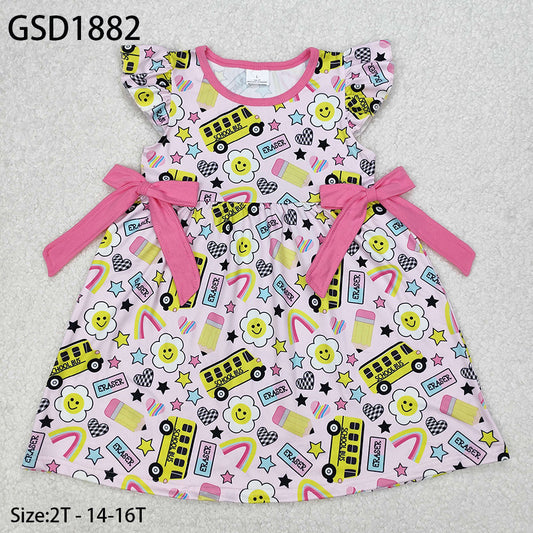 GSD1822New Rts No Moq 8-9 Days By Air Arrived it Flutter sleeves eraser pencil floral girls back to school dress