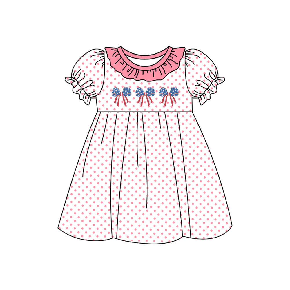 FLOWERSShort sleeves polka dots stars stripe bow girls 4th of july outfits