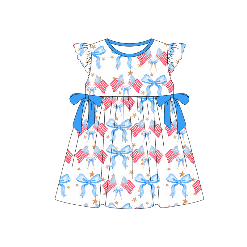 FLOWERSSleeveless stars bow flag kids girls 4th of july clothing