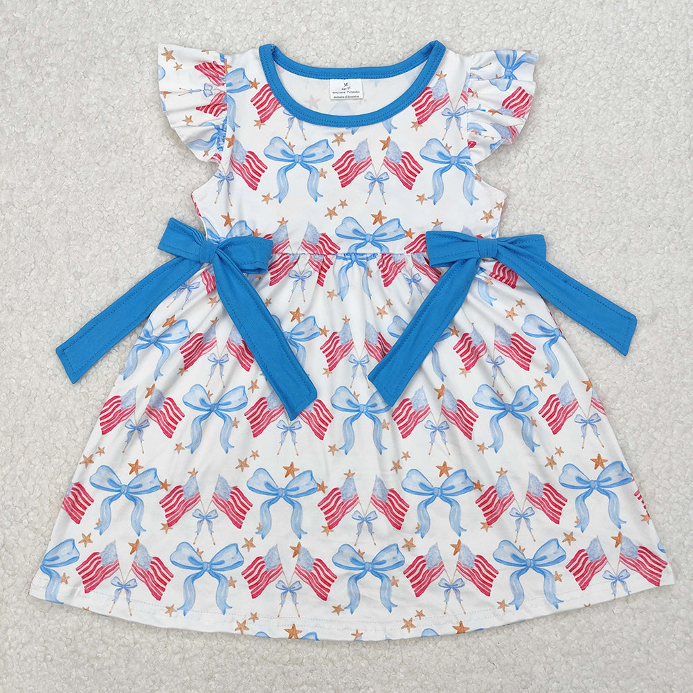 GSD1825 New Rts No Moq 8-9 Days By Air Arrived it Flutter sleeves flag bow stars girls 4th of july dresses