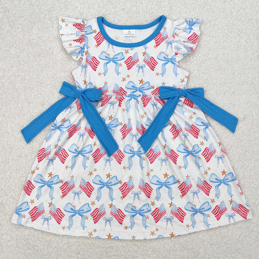 GSD1825 New Rts No Moq 8-9 Days By Air Arrived it Flutter sleeves flag bow stars girls 4th of july dresses