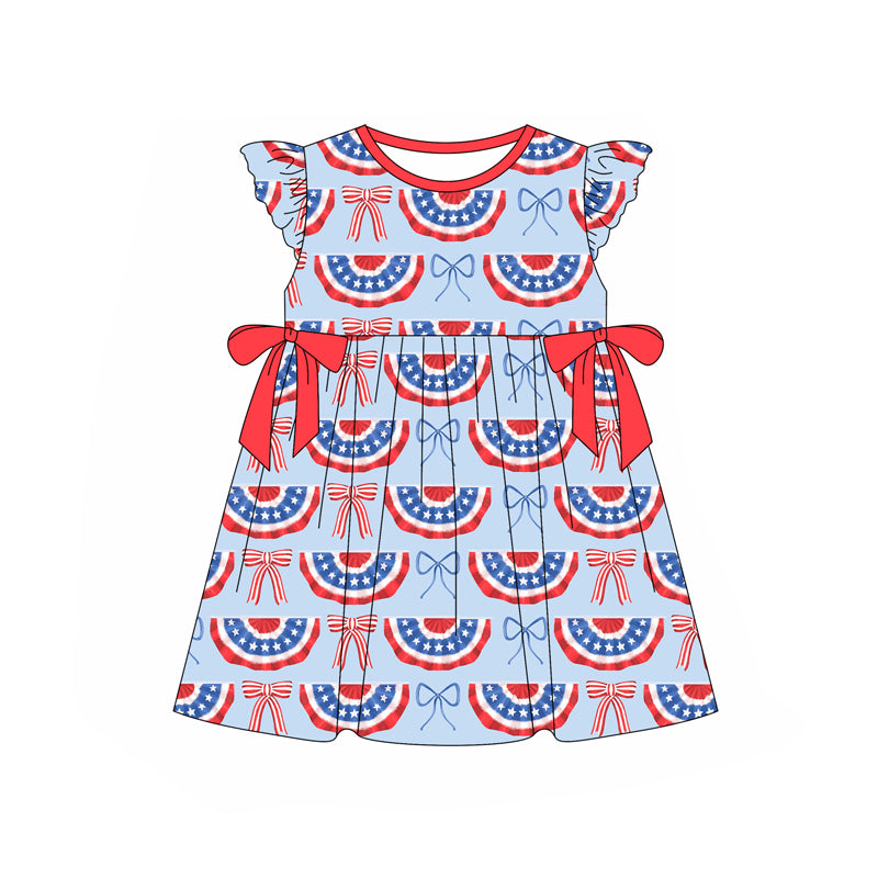 FLOWERSFlutter sleeves stars rainbow bow girls 4th of july dresses