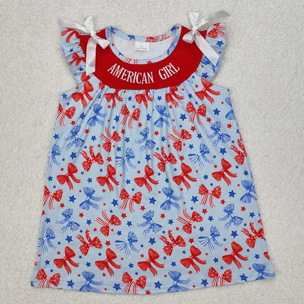 12.10 RTS Sibling Embroidery Baby Girls American Girl Bows Rompers Dresses