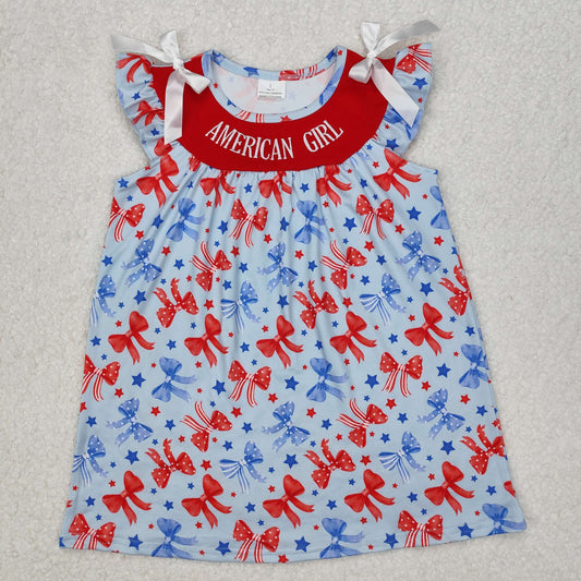 GSD1827Baby Girls' 4th of July Dresses America Girl Blue Red Bows Outfit for Little Girls Patriotic Clothing for Toddlers