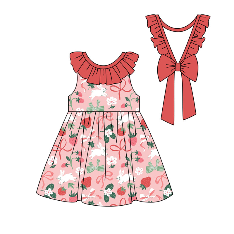 FLOWERS Sleeveless rabbit bow strawberry baby girls Easter dress