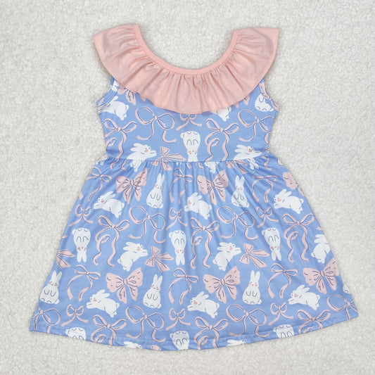 GSD1829Baby Girls Sleeveless Ruffle Rabbit Bow Dress Easter Outfit Cute Children's Clothing Spring Fashion for Little Girls
